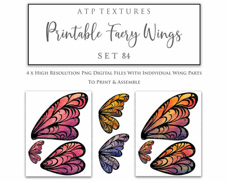 Printable fairy wings for halloween. cosplay. large adult sizes. For kids and children. Colourful, realistic.