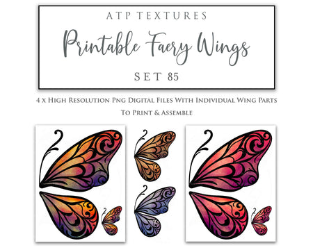 Printable fairy wings for halloween. cosplay. large adult sizes. For kids and children. Colourful, realistic.