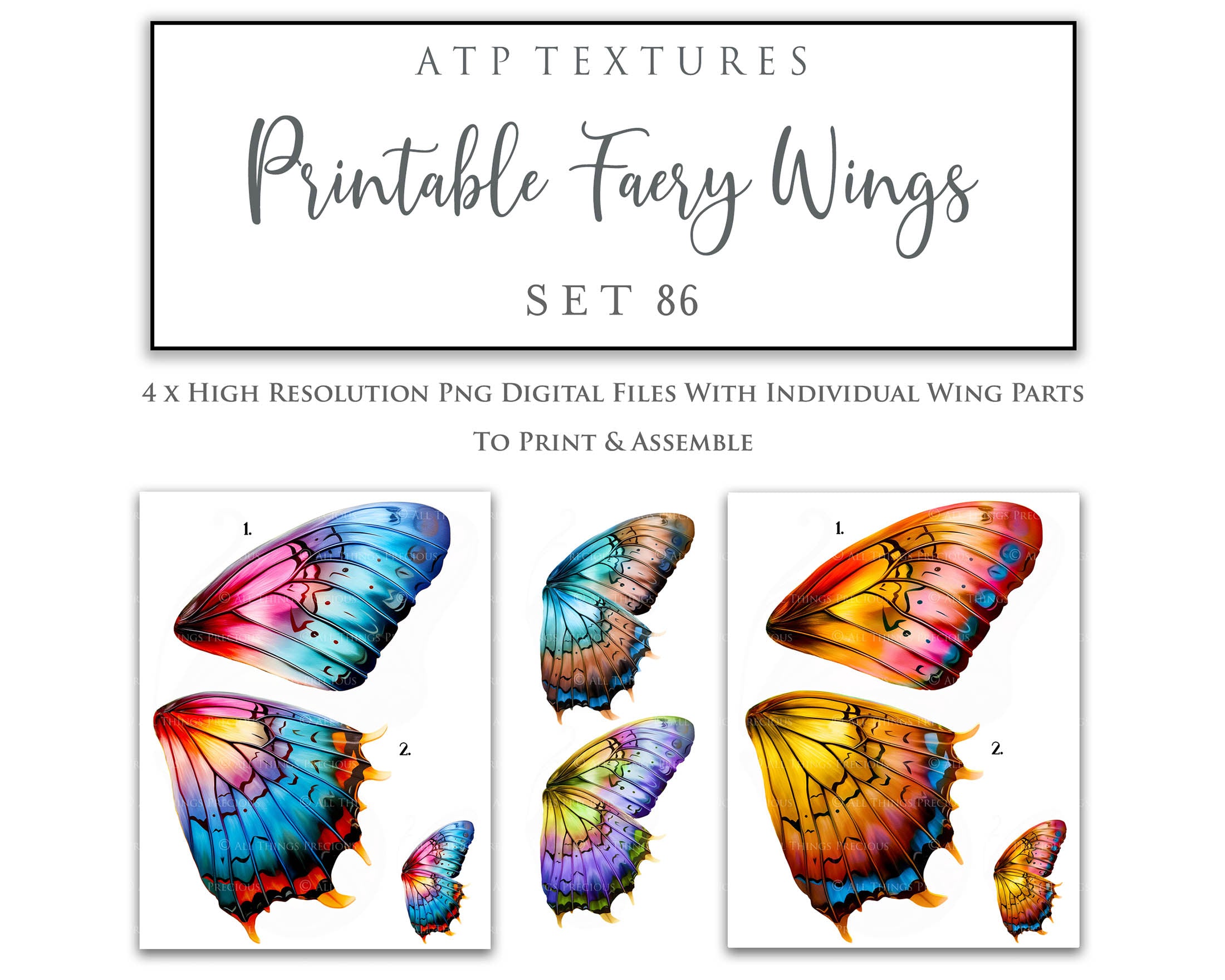 Printable fairy wings for halloween. cosplay. large adult sizes. For kids and children. Colourful, realistic.