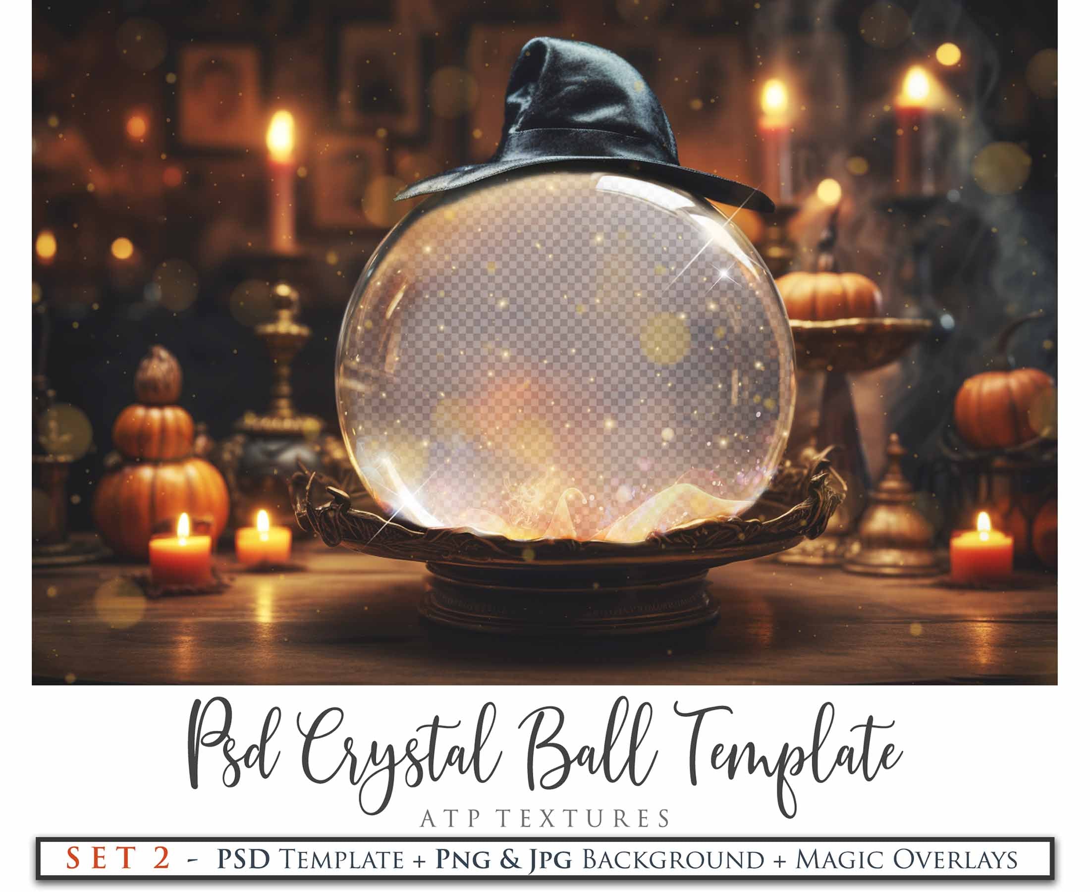Magical Halloween Template Background. Snow globe with overlays. Add a photo to the digital background. Glass Effect Ornament bauble. Jpeg and Png copies. With magic overlays included. High resolution, quality files for photography, scrapbooking.
