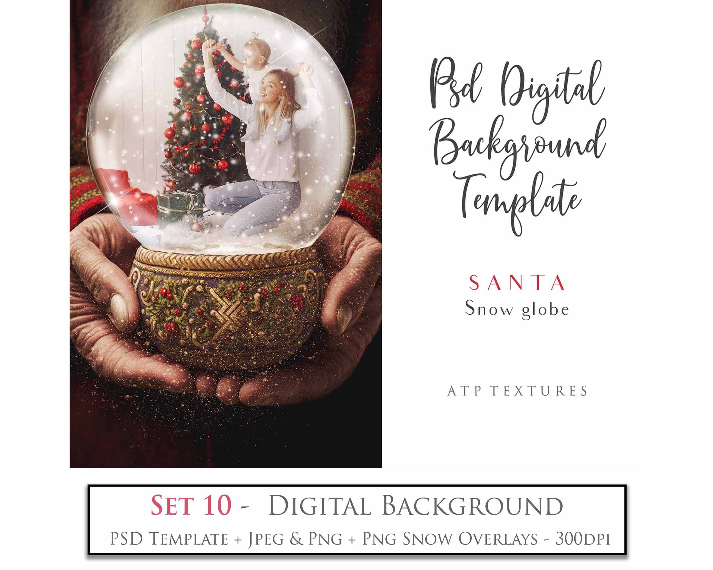 Digital Snow Globe Background, with snow Overlays and a PSD Template included in the set.The globe is transparent, perfect for you to add your own images and retain the snow globe effect. Printable Card for Christmas with Santa Window. ATP Textures