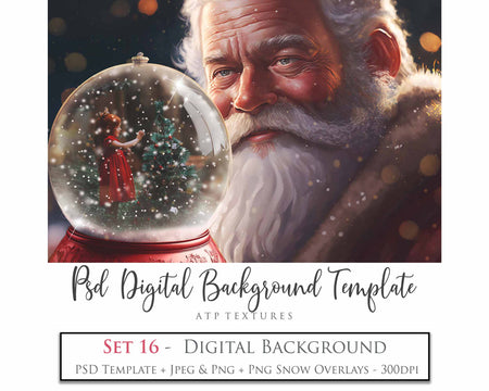 Digital Snow Globe Background, with snow Overlays and a PSD Template included in the set.The globe is transparent, perfect for you to add your own images and retain the snow globe effect. Printable Card for Christmas with Santa Window. ATP Textures