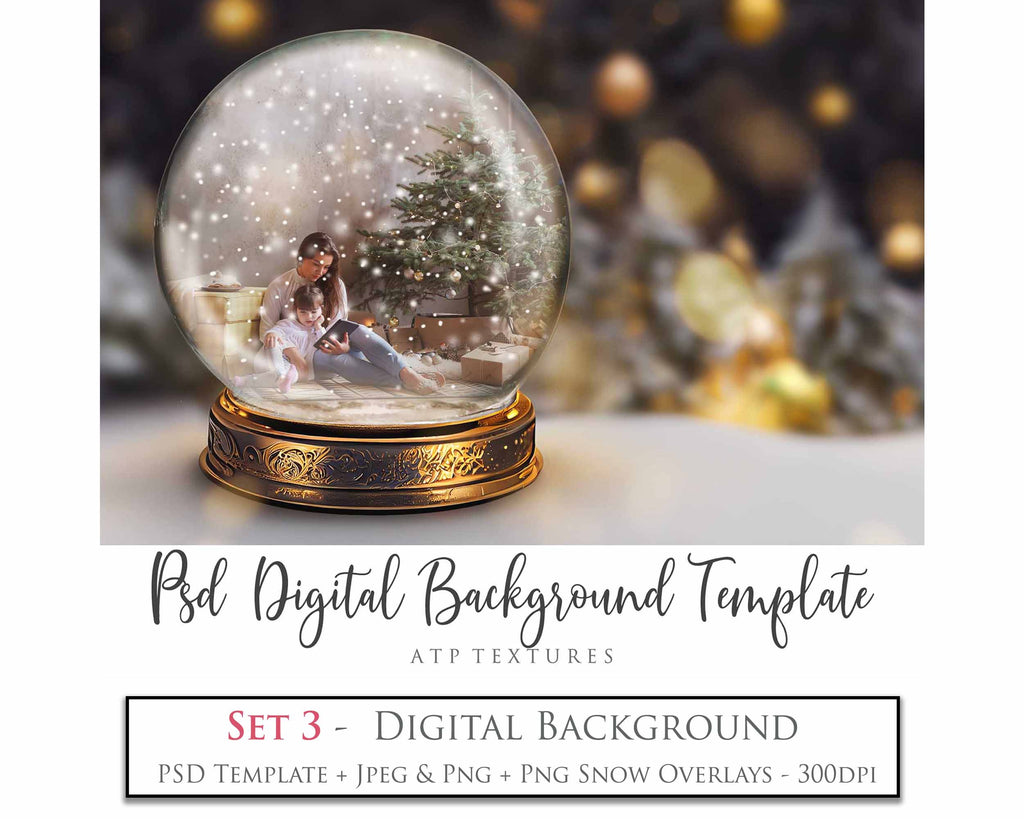 Digital Snow Globe Background, with snow Overlays and a PSD Template included in the set.The globe is transparent, perfect for you to add your own images and retain the snow globe effect. Printable Card for Christmas with Santa Window or Glass Globe. ATP Textures