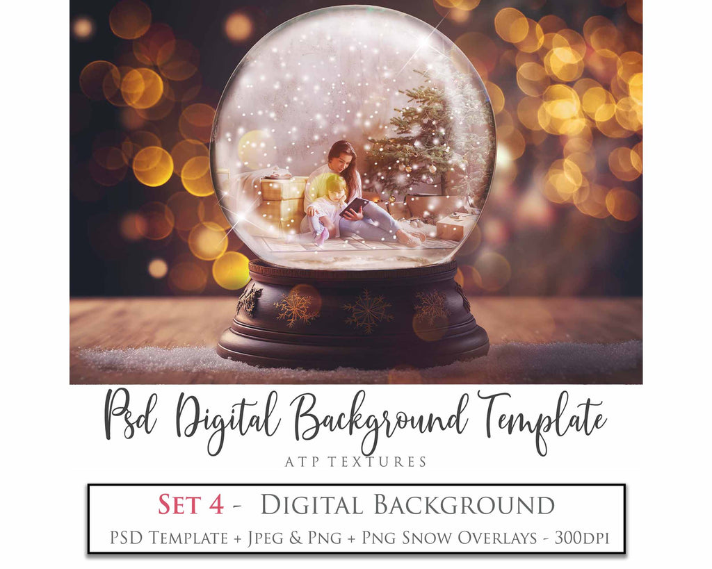 Digital Snow Globe Background, with snow Overlays and a PSD Template included in the set.The globe is transparent, perfect for you to add your own images and retain the snow globe effect. Printable Card for Christmas with Santa Window or Glass Globe. ATP Textures