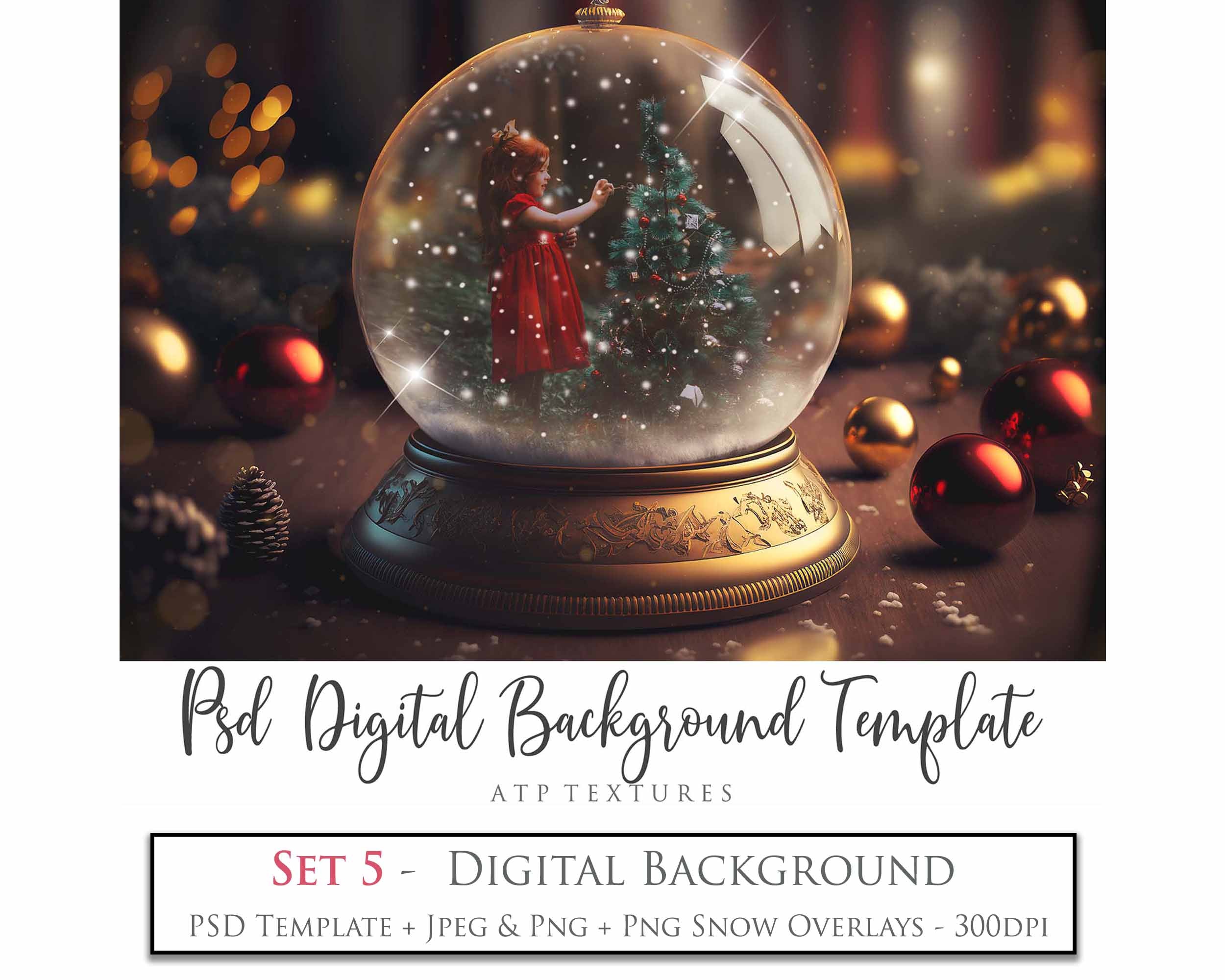 Digital Snow Globe Background, with snow Overlays and a PSD Template included in the set.The globe is transparent, perfect for you to add your own images and retain the snow globe effect. Printable Card for Christmas with Santa Window or Glass Globe. ATP Textures