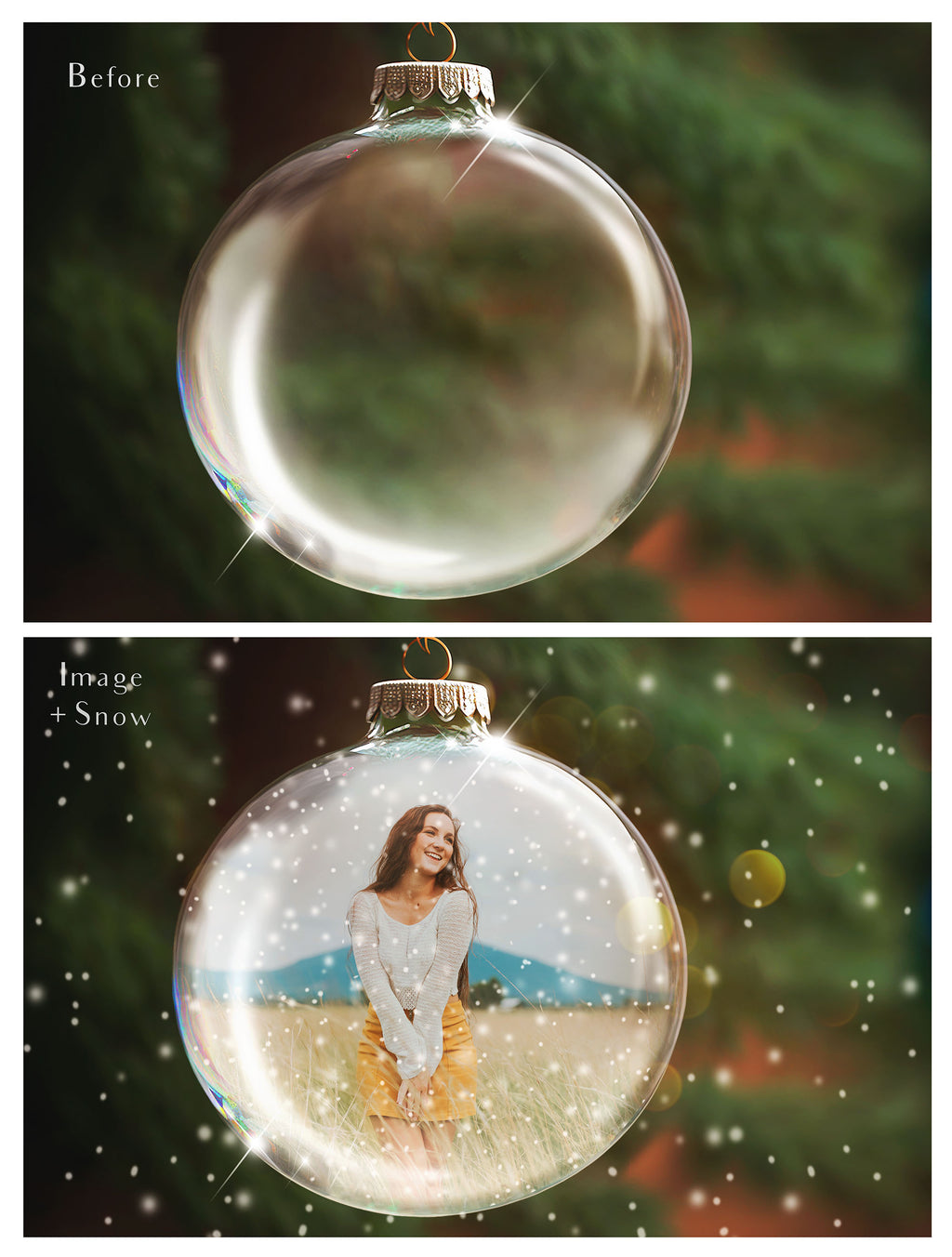 Christmas Glass Bauble Ornament Overlay and Digital Png Background. Snow flurries and PSD template included. The globe is transparent, perfect for you to add your own images and retain the snow globe effect.This file is 6000 x 4000, 300dpi. Photography, Scrapbooking, Photo Overlays, Png, Jpeg, Psd. ATP Textures.