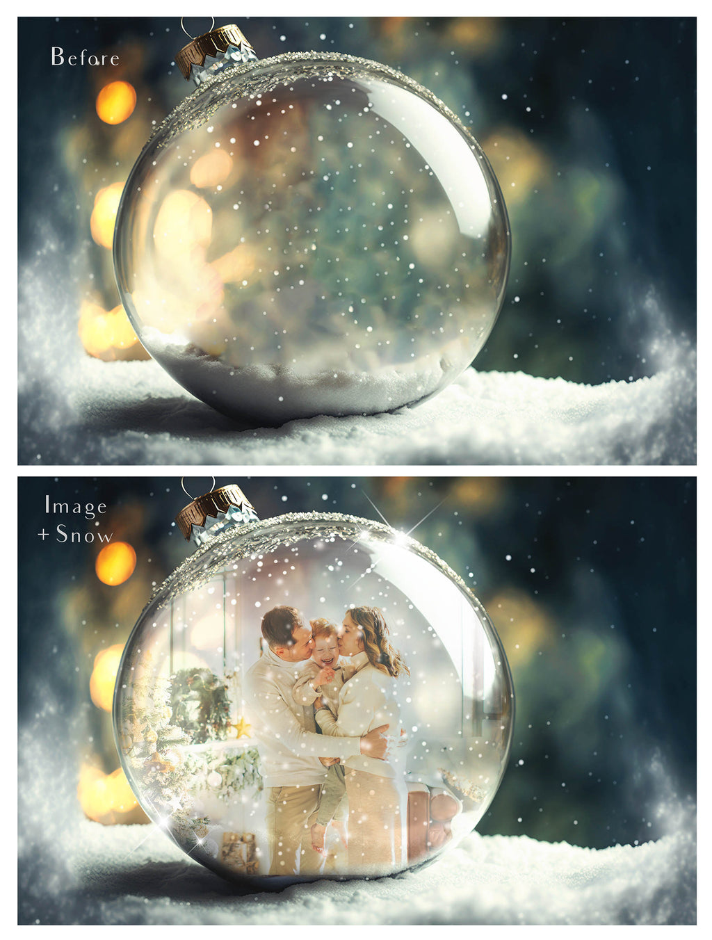 Christmas Glass Bauble Ornament Overlay and Background, with snow flurries and a PSD template included in the set.The globe is transparent, perfect for you to add your own images and retain the snow globe effect.This file is 6000 x 4000, 300dpi. Photography, Scrapbooking, Photo Overlays, Png, Jpeg, Psd. ATP Textures.