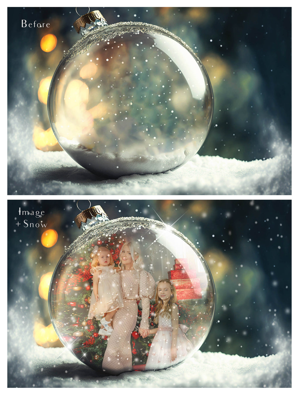 Christmas Glass Bauble Ornament Overlay and Background, with snow flurries and a PSD template included in the set.The globe is transparent, perfect for you to add your own images and retain the snow globe effect.This file is 6000 x 4000, 300dpi. Photography, Scrapbooking, Photo Overlays, Png, Jpeg, Psd. ATP Textures.