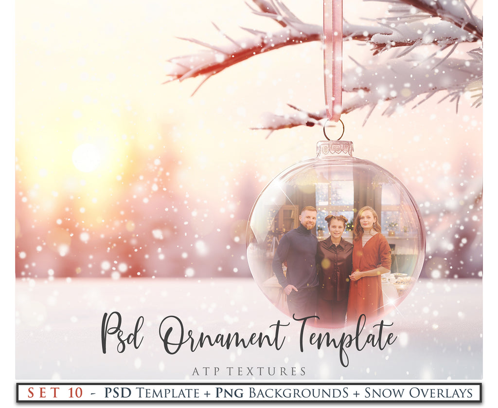 Christmas Glass Bauble Ornament Overlay and Background, with snow flurries and a PSD template included in the set.The globe is transparent, perfect for you to add your own images and retain the snow globe effect.This file is 6000 x 4000, 300dpi. Photography, Scrapbooking, Photo Overlays, Png, Jpeg, Psd. ATP Textures.