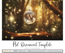 Load image into Gallery viewer, Christmas Glass Bauble Ornament Overlay and Background, with snow flurries and a PSD template included in the set.The globe is transparent, perfect for you to add your own images and retain the snow globe effect.This file is 6000 x 4000, 300dpi. Photography, Scrapbooking, Photo Overlays, Png, Jpeg, Psd. ATP Textures.
