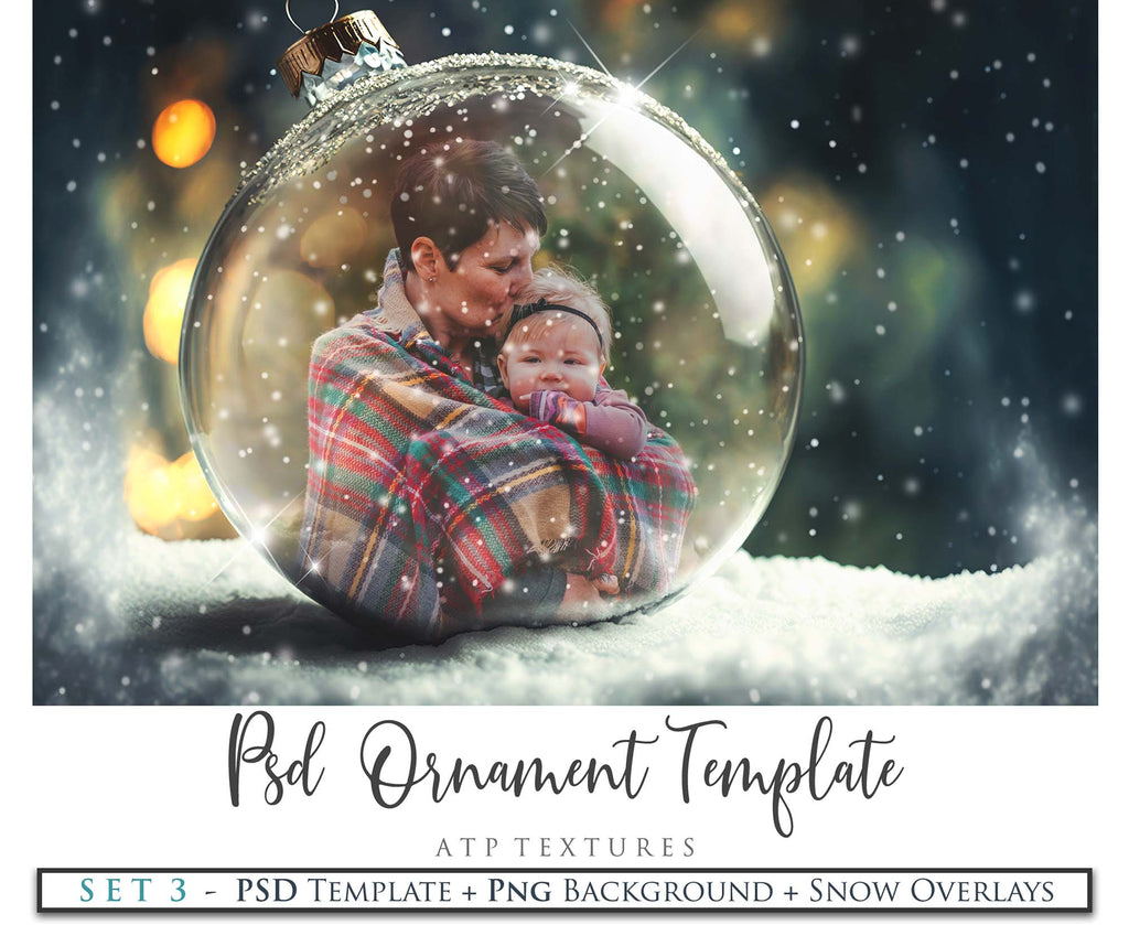 Christmas Glass Bauble Ornament Overlay and Background, with snow flurries and a PSD template included in the set.The globe is transparent, perfect for you to add your own images and retain the snow globe effect.This file is 6000 x 4000, 300dpi. Photography, Scrapbooking, Photo Overlays, Png, Jpeg, Psd. ATP Textures.