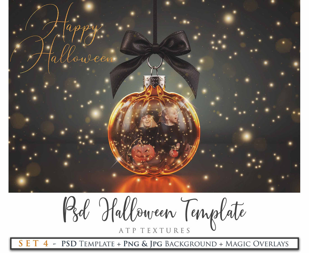 Magical Halloween Template Background. Snow globe with overlays. Add a photo to the digital background. Glass Effect Ornament bauble. Jpeg and Png copies. With magic overlays included. High resolution, quality files for photography, scrapbooking. ATP Textures.
