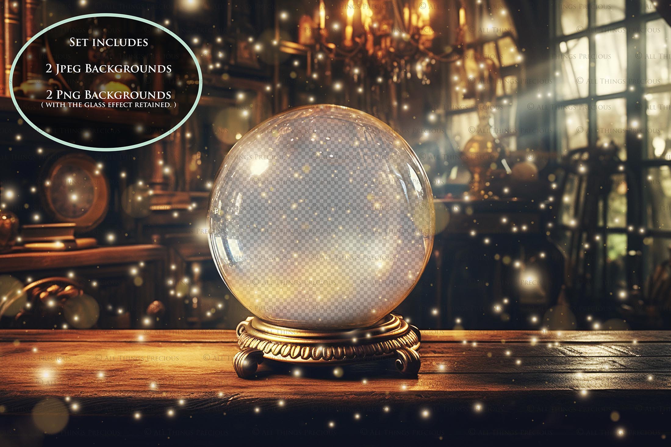 Magical Halloween Template Background. Snow globe with overlays. Add a photo to the digital background. Glass Effect Ornament bauble. Jpeg and Png copies. With magic overlays included. High resolution, quality files for photography, scrapbooking. ATP Textures.