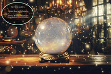 Load image into Gallery viewer, Magical Halloween Template Background. Snow globe with overlays. Add a photo to the digital background. Glass Effect Ornament bauble. Jpeg and Png copies. With magic overlays included. High resolution, quality files for photography, scrapbooking. ATP Textures.
