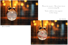 Load image into Gallery viewer, Christmas Glass Bauble Ornament Overlay and Background, with snow flurries and a PSD template included in the set.The globe is transparent, perfect for you to add your own images and retain the snow globe effect.This file is 6000 x 4000, 300dpi. Photography, Scrapbooking, Photo Overlays, Png, Jpeg, Psd. ATP Textures.
