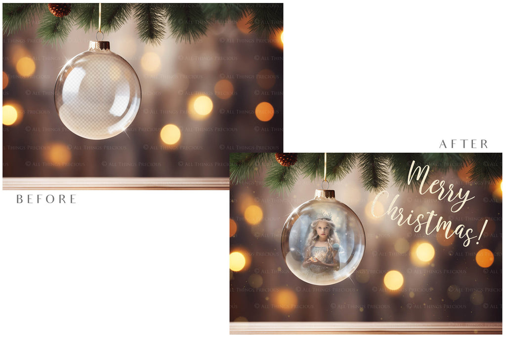 Christmas Glass Bauble Ornament Overlay and Background, with snow flurries and a PSD template included in the set.The globe is transparent, perfect for you to add your own images and retain the snow globe effect.This file is 6000 x 4000, 300dpi. Photography, Scrapbooking, Photo Overlays, Png, Jpeg, Psd. ATP Textures.