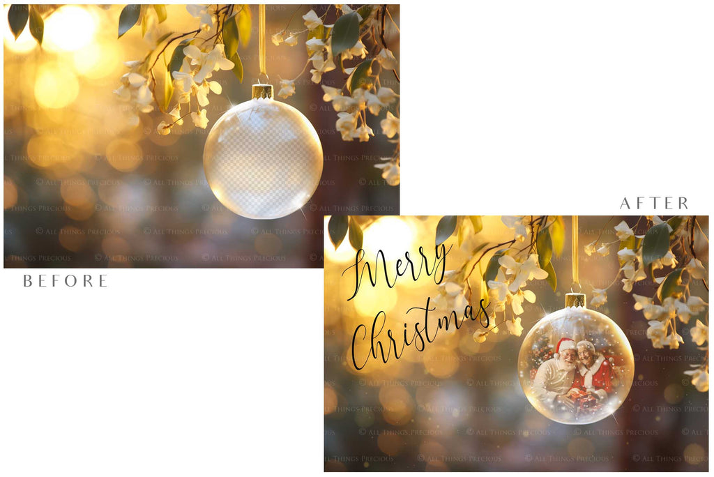 Christmas Glass Bauble Ornament Overlay and Background, with snow flurries and a PSD template included in the set.The globe is transparent, perfect for you to add your own images and retain the snow globe effect.This file is 6000 x 4000, 300dpi. Photography, Scrapbooking, Photo Overlays, Png, Jpeg, Psd. ATP Textures.