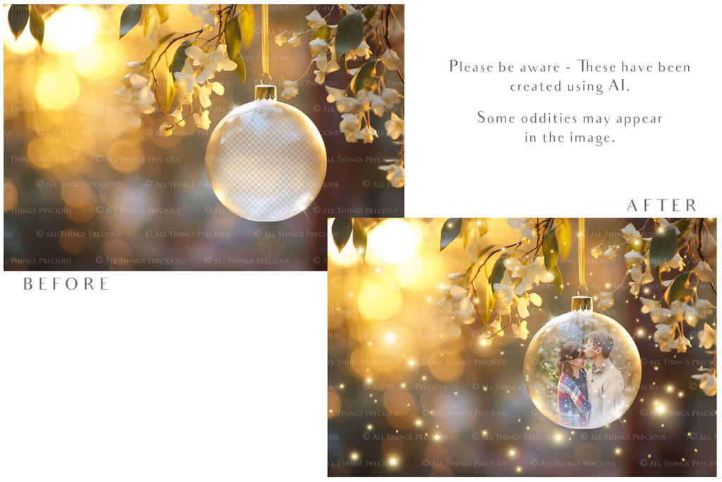 Christmas Glass Bauble Ornament Overlay and Background, with snow flurries and a PSD template included in the set.The globe is transparent, perfect for you to add your own images and retain the snow globe effect.This file is 6000 x 4000, 300dpi. Photography, Scrapbooking, Photo Overlays, Png, Jpeg, Psd. ATP Textures.