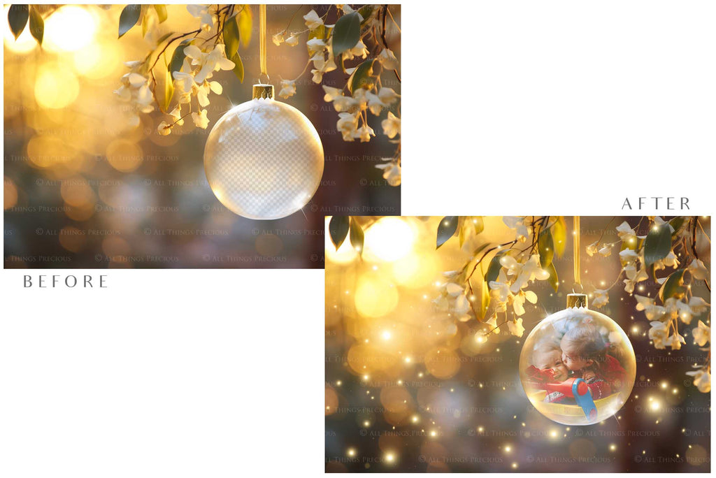 Christmas Glass Bauble Ornament Overlay and Background, with snow flurries and a PSD template included in the set.The globe is transparent, perfect for you to add your own images and retain the snow globe effect.This file is 6000 x 4000, 300dpi. Photography, Scrapbooking, Photo Overlays, Png, Jpeg, Psd. ATP Textures.