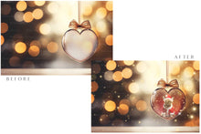 Load image into Gallery viewer, Christmas Glass Bauble Ornament Overlay and Background, with snow flurries and a PSD template included in the set.The globe is transparent, perfect for you to add your own images and retain the snow globe effect.This file is 6000 x 4000, 300dpi. Photography, Scrapbooking, Photo Overlays, Png, Jpeg, Psd. ATP Textures.
