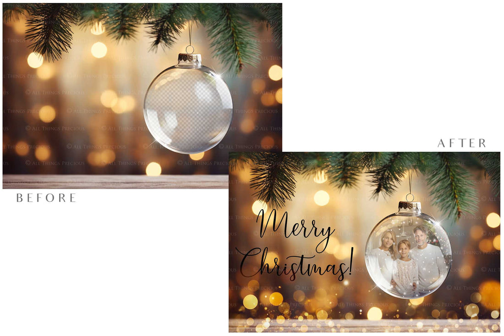 Christmas Glass Bauble Ornament Overlay and Background, with snow flurries and a PSD template included in the set.The globe is transparent, perfect for you to add your own images and retain the snow globe effect.This file is 6000 x 4000, 300dpi. Photography, Scrapbooking, Photo Overlays, Png, Jpeg, Psd. ATP Textures.