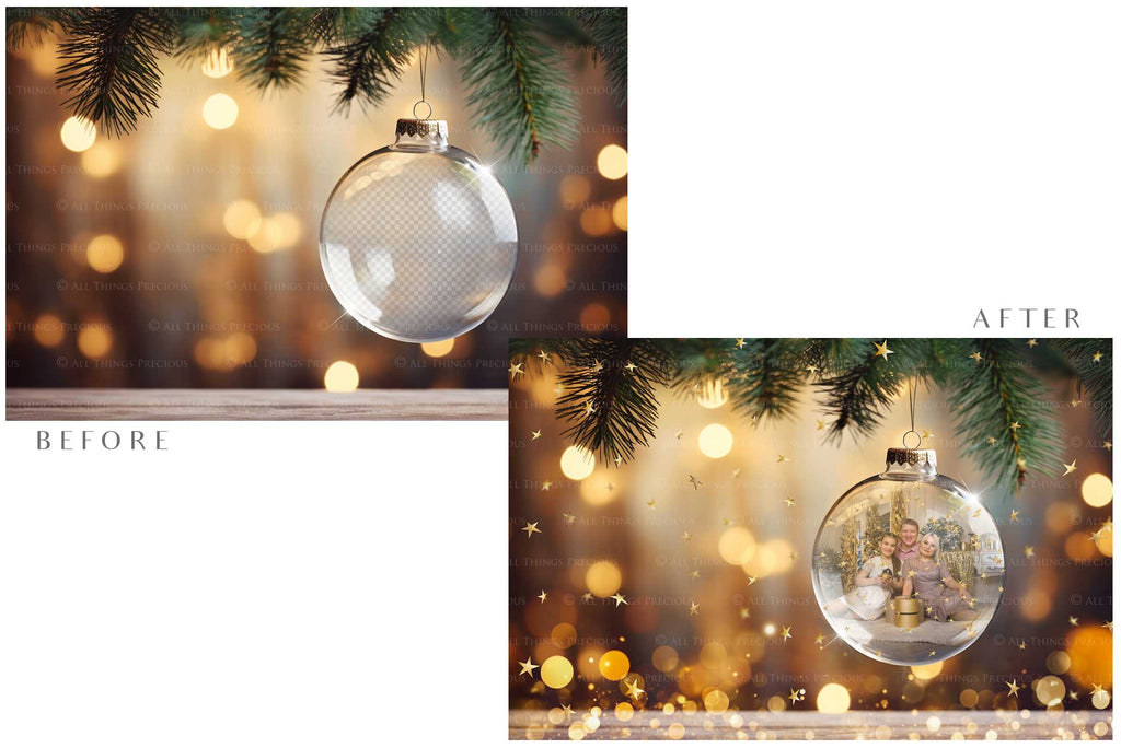 Christmas Glass Bauble Ornament Overlay and Background, with snow flurries and a PSD template included in the set.The globe is transparent, perfect for you to add your own images and retain the snow globe effect.This file is 6000 x 4000, 300dpi. Photography, Scrapbooking, Photo Overlays, Png, Jpeg, Psd. ATP Textures.