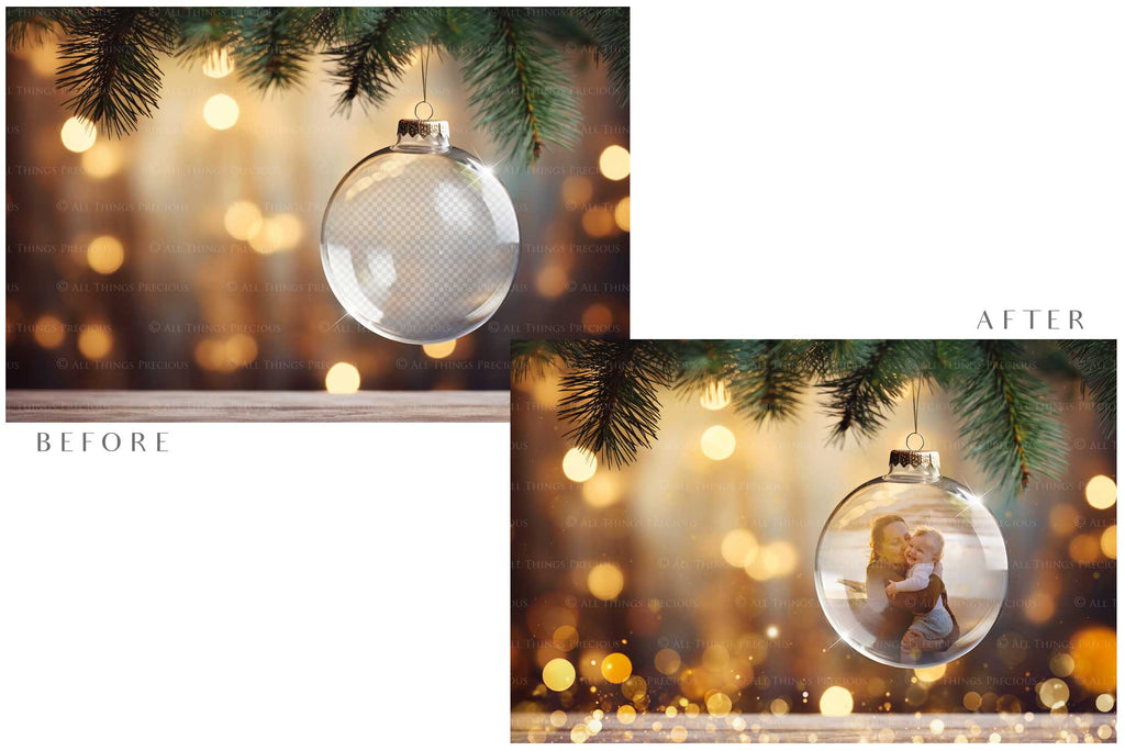 Christmas Glass Bauble Ornament Overlay and Background, with snow flurries and a PSD template included in the set.The globe is transparent, perfect for you to add your own images and retain the snow globe effect.This file is 6000 x 4000, 300dpi. Photography, Scrapbooking, Photo Overlays, Png, Jpeg, Psd. ATP Textures.