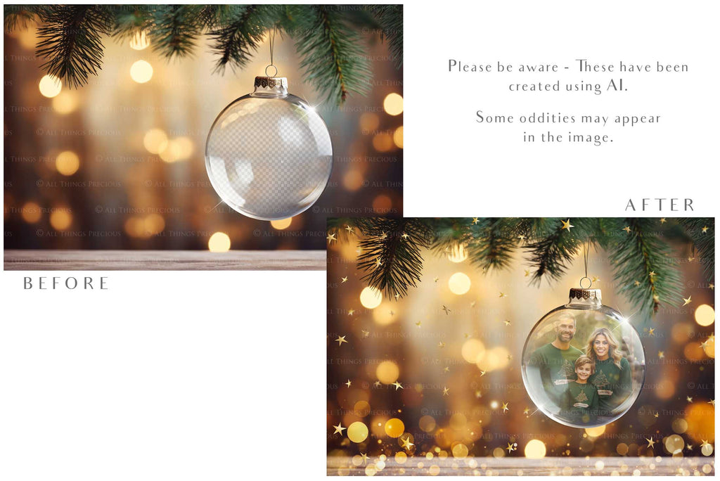 Christmas Glass Bauble Ornament Overlay and Background, with snow flurries and a PSD template included in the set.The globe is transparent, perfect for you to add your own images and retain the snow globe effect.This file is 6000 x 4000, 300dpi. Photography, Scrapbooking, Photo Overlays, Png, Jpeg, Psd. ATP Textures.