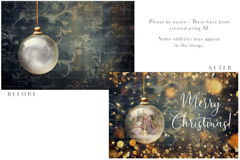 Christmas Glass Bauble Ornament Overlay and Background, with snow flurries and a PSD template included in the set.The globe is transparent, perfect for you to add your own images and retain the snow globe effect.This file is 6000 x 4000, 300dpi. Photography, Scrapbooking, Photo Overlays, Png, Jpeg, Psd. ATP Textures.