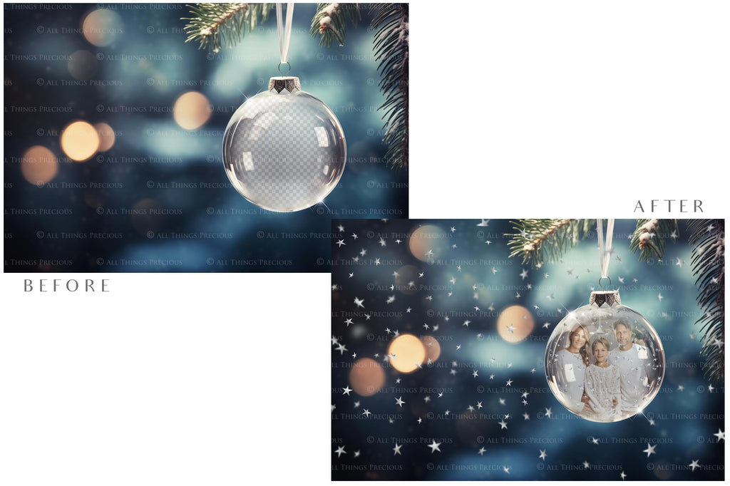 Christmas Glass Bauble Ornament Overlay and Background, with snow flurries and a PSD template included in the set.The globe is transparent, perfect for you to add your own images and retain the snow globe effect.This file is 6000 x 4000, 300dpi. Photography, Scrapbooking, Photo Overlays, Png, Jpeg, Psd. ATP Textures.