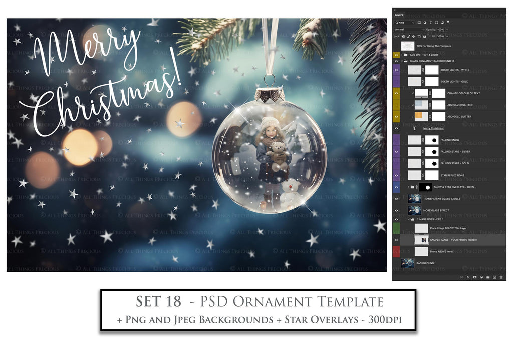 Christmas Glass Bauble Ornament Overlay and Background, with snow flurries and a PSD template included in the set.The globe is transparent, perfect for you to add your own images and retain the snow globe effect.This file is 6000 x 4000, 300dpi. Photography, Scrapbooking, Photo Overlays, Png, Jpeg, Psd. ATP Textures.