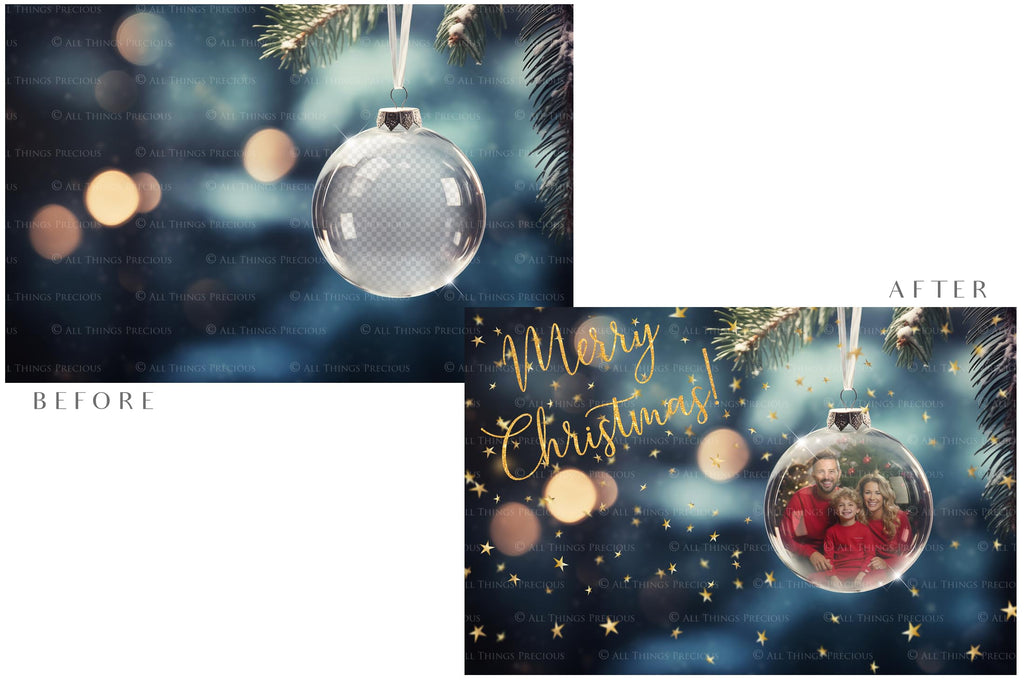 Christmas Glass Bauble Ornament Overlay and Background, with snow flurries and a PSD template included in the set.The globe is transparent, perfect for you to add your own images and retain the snow globe effect.This file is 6000 x 4000, 300dpi. Photography, Scrapbooking, Photo Overlays, Png, Jpeg, Psd. ATP Textures.