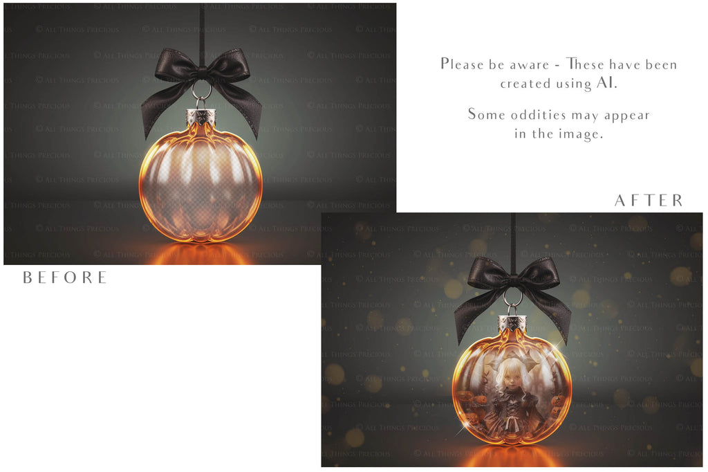 Magical Halloween Template Background. Snow globe with overlays. Add a photo to the digital background. Glass Effect Ornament bauble. Jpeg and Png copies. With magic overlays included. High resolution, quality files for photography, scrapbooking. ATP Textures.