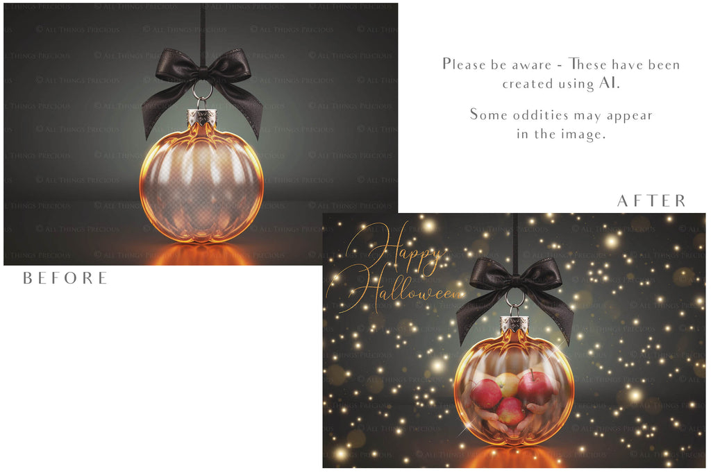 Magical Halloween Template Background. Snow globe with overlays. Add a photo to the digital background. Glass Effect Ornament bauble. Jpeg and Png copies. With magic overlays included. High resolution, quality files for photography, scrapbooking. ATP Textures.