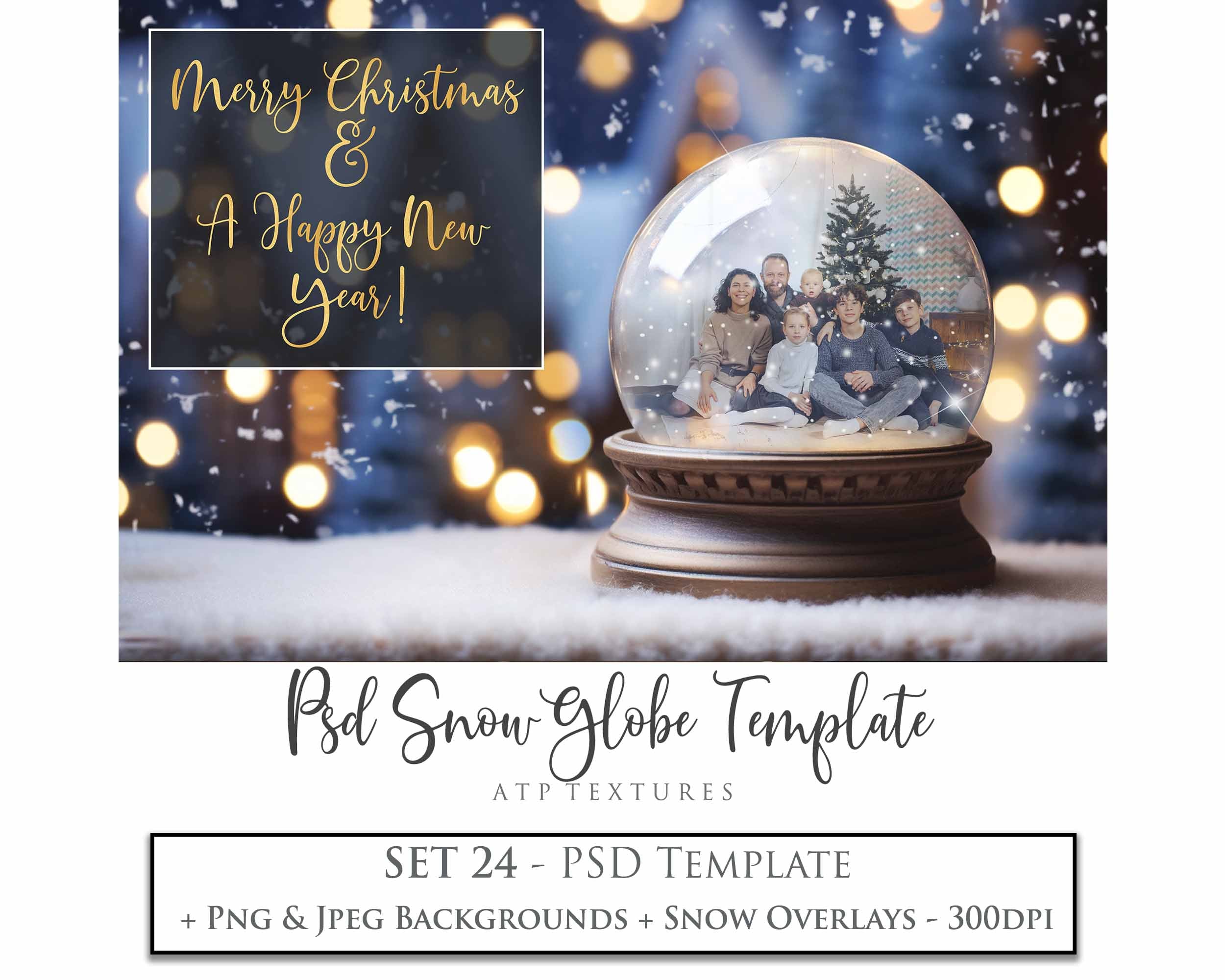 Christmas Snow Globe Background PSD template and Overlays. Digital Background, with Glows and Star Overlays. The globe is transparent, perfect for you to add your own images and retain the glass see through effect. For Photography This file is 6000 x 4000, 300dpi. Photography, Scrapbooking, Png, Jpeg, Psd. ATP Textures.