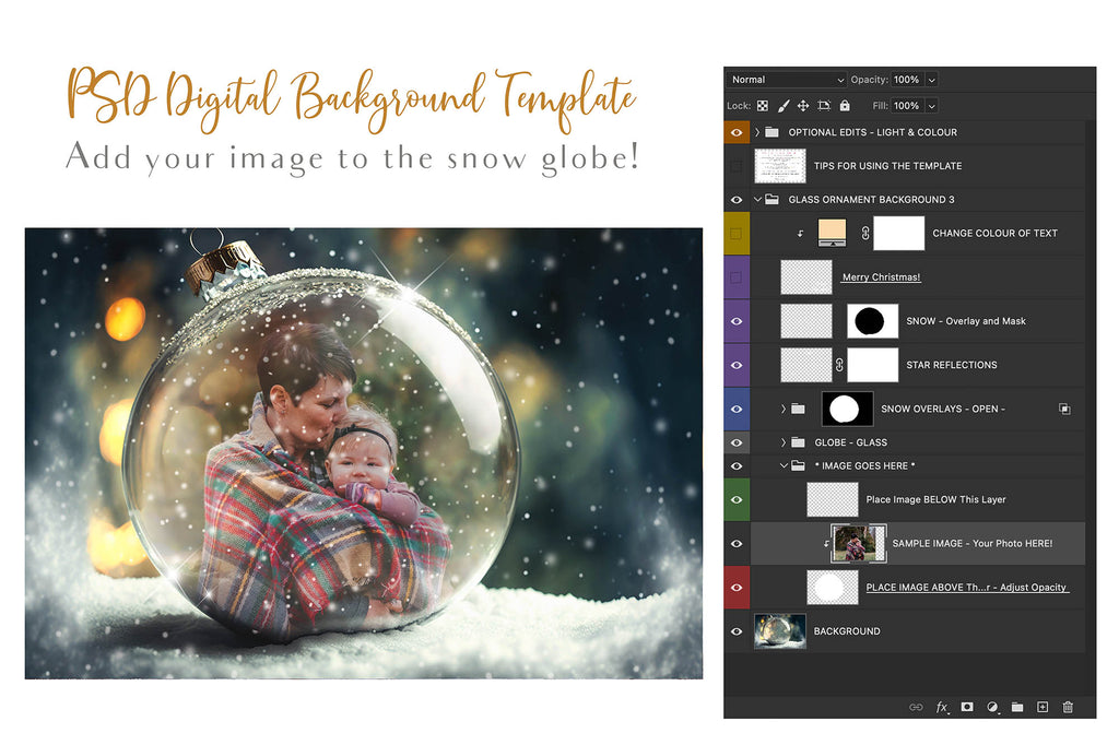 Christmas Glass Bauble Ornament Overlay and Digital Png Background. Snow flurries and PSD template included. The globe is transparent, perfect for you to add your own images and retain the snow globe effect.This file is 6000 x 4000, 300dpi. Photography, Scrapbooking, Photo Overlays, Png, Jpeg, Psd. ATP Textures.