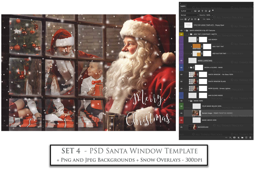 Digital Santa Window Background, with snow flurries and a PSD Template included in the set. The Window has a glass effect and is transparent, perfect for you to add your own images and retain the effect. Use for Digital Cards, Printed Art, Scrapbooking or for photography. Find more at www.atptextures.com