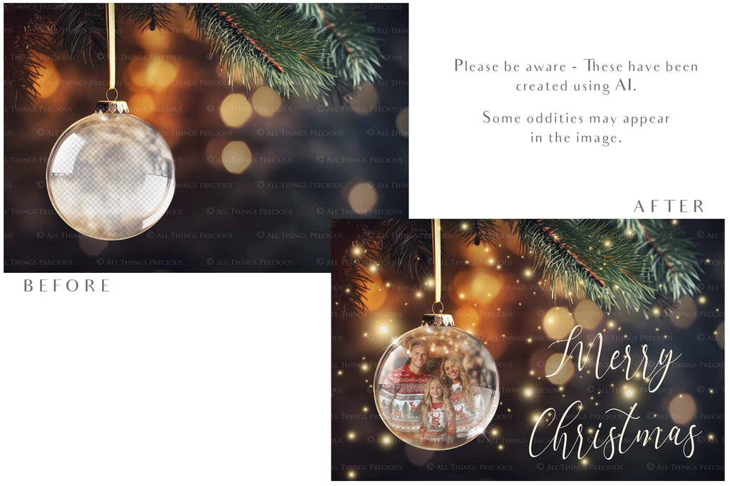 Christmas Glass Bauble Ornament Overlay and Background, with snow flurries and a PSD template included in the set.The globe is transparent, perfect for you to add your own images and retain the snow globe effect.This file is 6000 x 4000, 300dpi. Photography, Scrapbooking, Photo Overlays, Png, Jpeg, Psd. ATP Textures.