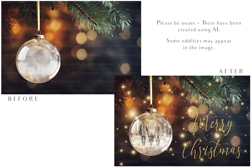 Christmas Glass Bauble Ornament Overlay and Background, with snow flurries and a PSD template included in the set.The globe is transparent, perfect for you to add your own images and retain the snow globe effect.This file is 6000 x 4000, 300dpi. Photography, Scrapbooking, Photo Overlays, Png, Jpeg, Psd. ATP Textures.