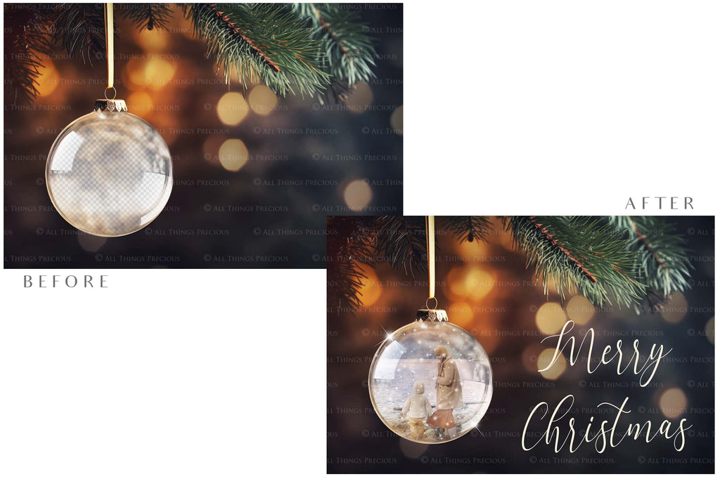 Christmas Glass Bauble Ornament Overlay and Background, with snow flurries and a PSD template included in the set.The globe is transparent, perfect for you to add your own images and retain the snow globe effect.This file is 6000 x 4000, 300dpi. Photography, Scrapbooking, Photo Overlays, Png, Jpeg, Psd. ATP Textures.