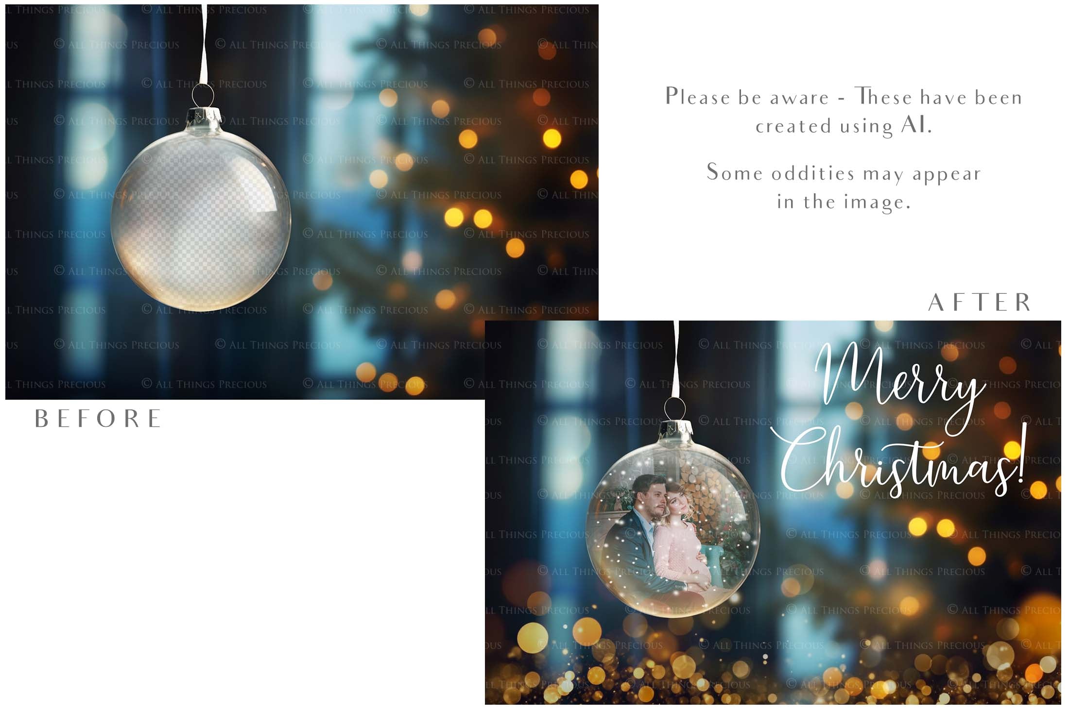 Christmas Glass Bauble Ornament Overlay and Background, with snow flurries and a PSD template included in the set.The globe is transparent, perfect for you to add your own images and retain the snow globe effect.This file is 6000 x 4000, 300dpi. Photography, Scrapbooking, Photo Overlays, Png, Jpeg, Psd. ATP Textures.