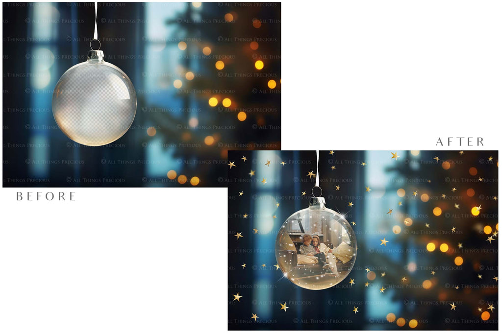 Christmas Glass Bauble Ornament Overlay and Background, with snow flurries and a PSD template included in the set.The globe is transparent, perfect for you to add your own images and retain the snow globe effect.This file is 6000 x 4000, 300dpi. Photography, Scrapbooking, Photo Overlays, Png, Jpeg, Psd. ATP Textures.