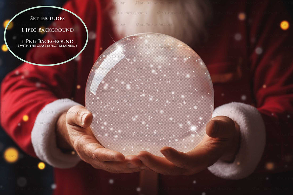 Digital Snow Globe Background, with snow flurries and a PSD Template included in the set.The globe is transparent, perfect for adding your own images and retain the glass  effect.The file is 6000 x 4000, 300dpi. Png Included.