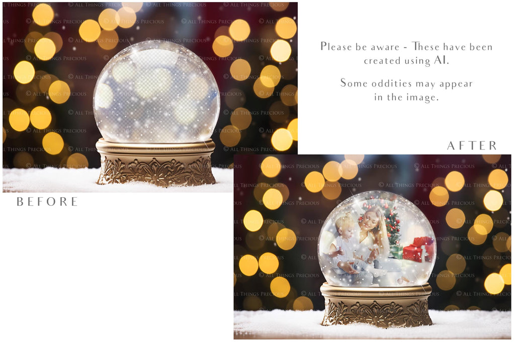 Digital Snow Globe Background, with png snow overlays and PSD Template.set.The globe is transparent, perfect for you to add your own images and retain the snow globe effect.This file is 6000 x 4000, 300dpi. Printable Christmas Theme style. Photoshop Editing Backdrop for Photographers, Scrapbooking and cards.