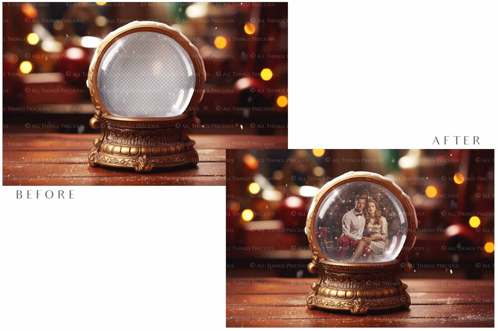 Digital Snow Globe Background, with png snow overlays and PSD Template.set.The globe is transparent, perfect for you to add your own images and retain the snow globe effect.This file is 6000 x 4000, 300dpi. Printable Christmas Theme style. Photoshop Editing Backdrop for Photographers, Scrapbooking and cards.