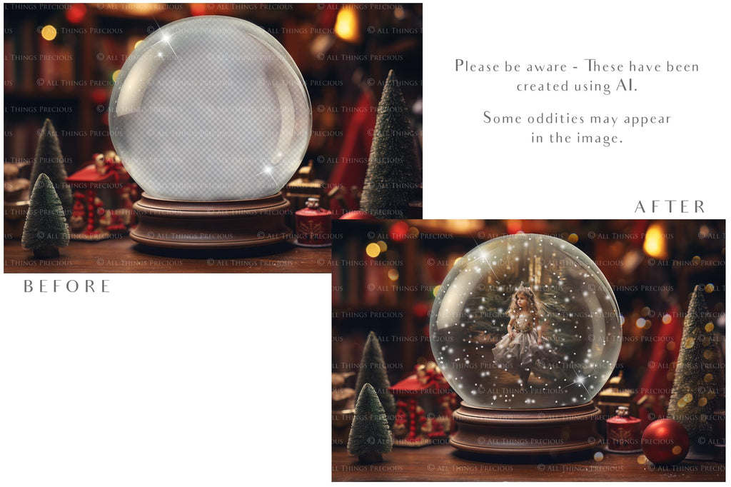 Digital Snow Globe Background, with png snow overlays and PSD Template.set.The globe is transparent, perfect for you to add your own images and retain the snow globe effect.This file is 6000 x 4000, 300dpi. Printable Christmas Theme style. Photoshop Editing Backdrop for Photographers, Scrapbooking and cards.