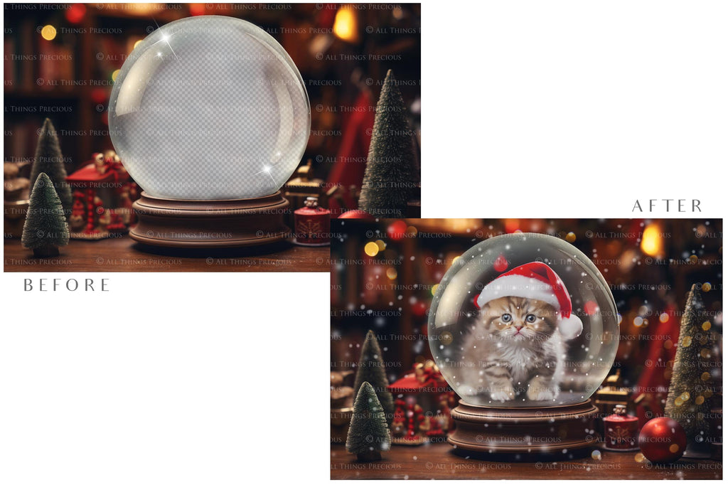 Digital Snow Globe Background, with png snow overlays and PSD Template.set.The globe is transparent, perfect for you to add your own images and retain the snow globe effect.This file is 6000 x 4000, 300dpi. Printable Christmas Theme style. Photoshop Editing Backdrop for Photographers, Scrapbooking and cards.