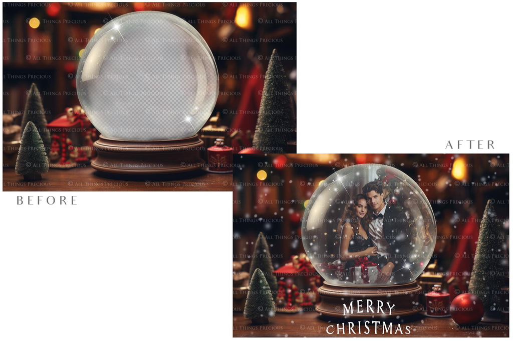 Digital Snow Globe Background, with png snow overlays and PSD Template.set.The globe is transparent, perfect for you to add your own images and retain the snow globe effect.This file is 6000 x 4000, 300dpi. Printable Christmas Theme style. Photoshop Editing Backdrop for Photographers, Scrapbooking and cards.