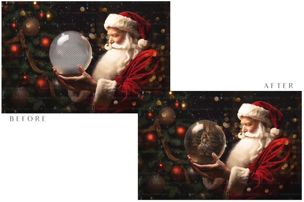 Digital Snow Globe Background. Png snow and glow overlays with PSD Template. The globe is transparent, perfect for adding your own images and retain the glass effect. Nutcracker Mouse Christmas. The file is 6000 x 4000, 300dpi. Png Included. Use for Xmas edits, Photography, Card Crafts, Scrapbooking. ATP Textures