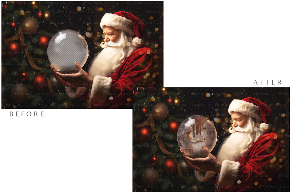 Digital Snow Globe Background. Png snow and glow overlays with PSD Template. The globe is transparent, perfect for adding your own images and retain the glass effect. Nutcracker Mouse Christmas. The file is 6000 x 4000, 300dpi. Png Included. Use for Xmas edits, Photography, Card Crafts, Scrapbooking. ATP Textures